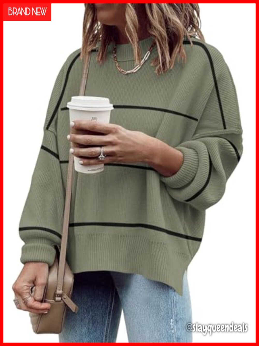 Oversized Ribbed Pullover Sweater Side Slit Batwing Sleeve Mock Neck